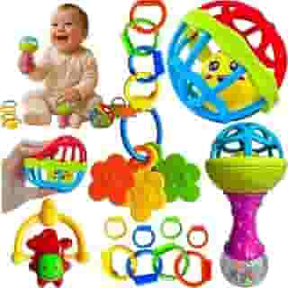 Kit Chocalho para Bebê 8 Peças Brinquedo Educativo Sensorial Mordedor Infantil Colorido Desenvolvimento Motor
