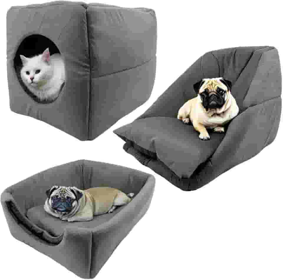 Cama Toca Iglu 3 em 1 Suede Cachorro Gato Frio Quente Pet M (Cinza)