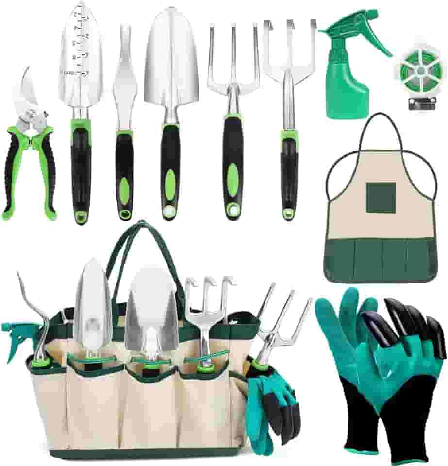 Kit de Jardinagem com Avental 11 Peças, Kit para Jardinagem com Bolsa, Ferramentas de Jardim com Saco de Armazenamento, Ferramentas de Jardinagem Portáteis, Kit de Jardim de Aço Inoxidável
