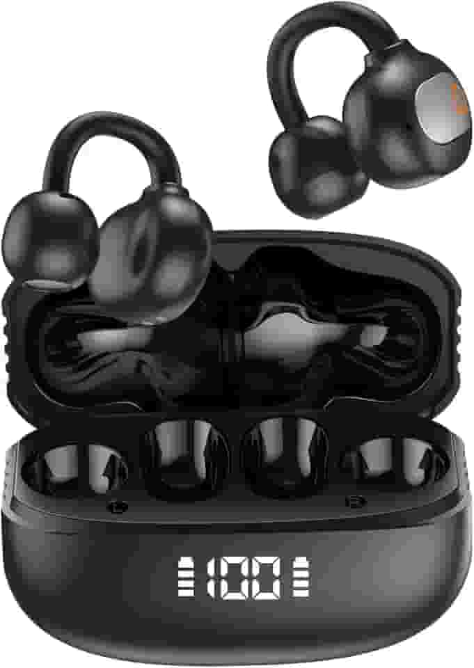 Fone de Ouvido Sem Fio Bluetooth para Corrida 40h de ReproduçãO Bluetooth 5.3 Fones de Ouvido Sem Fio com Clipe de Orelha Aberta com Design de Display Digital Inteligente para Esportes e ExercíCios