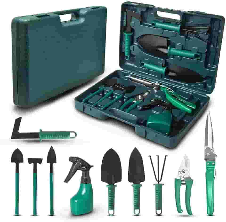 Kit de Ferramentas de Jardinagem 10 Peças Maleta - AMOVO Fox Garden - Metal - Verde - GARDEN_TOOL_SET
