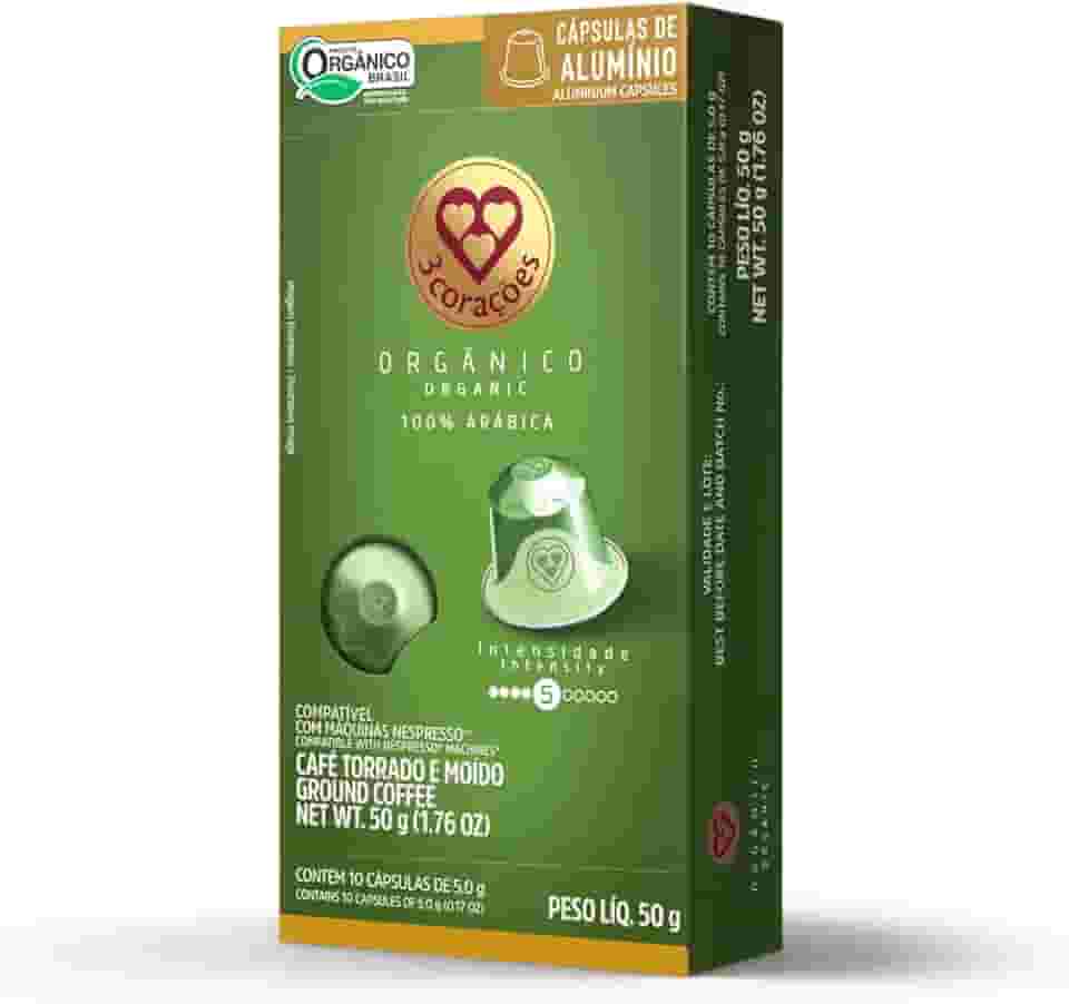 3 Corações Cápsulas de Café Orgânico, Compatíveis com Nespresso, contém 10 cápsulas