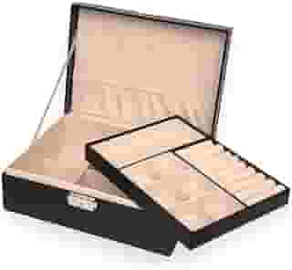 Amarme - Maleta Porta Joias Elegance Interior em Veludo com Tranca. Estojo Organizadora Grande de Dupla Camada para Joias, Brincos, Anéis, Bijuterias. Porta Jóias para Viagem Porta-Jóias Luxo Preto