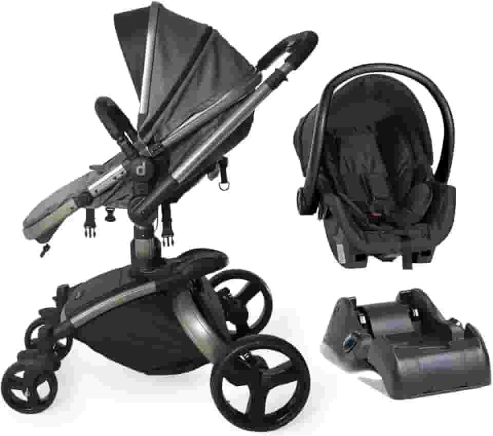 Carrinho de Bebê Vulkan 3 em 1 Berço Passeio Moisés com Bebê Conforto Cocoon Travel System TRIO Reclinável 0 a 15 Kg Cinza com Base para Carro