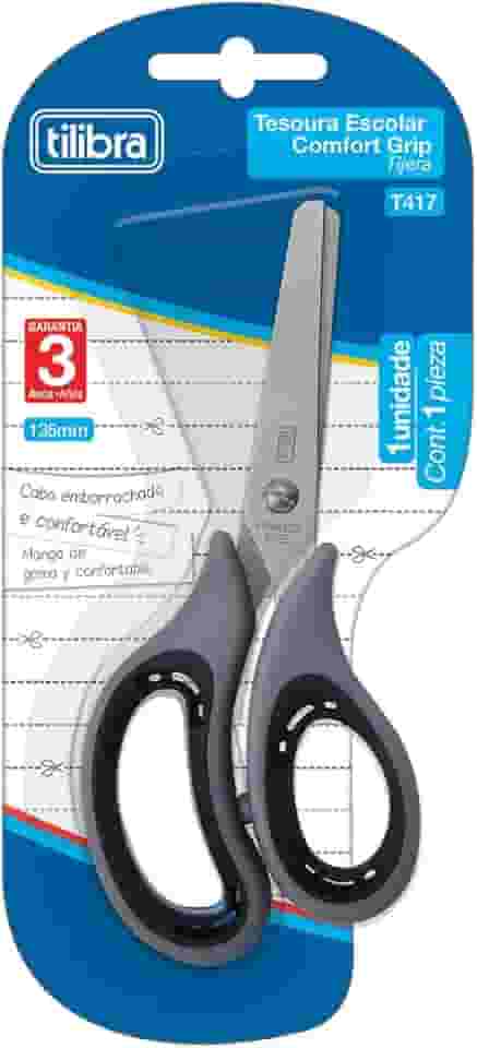 Tilibra - Tesoura Escolar 135mm, Comfort Grip, T417, Cinza