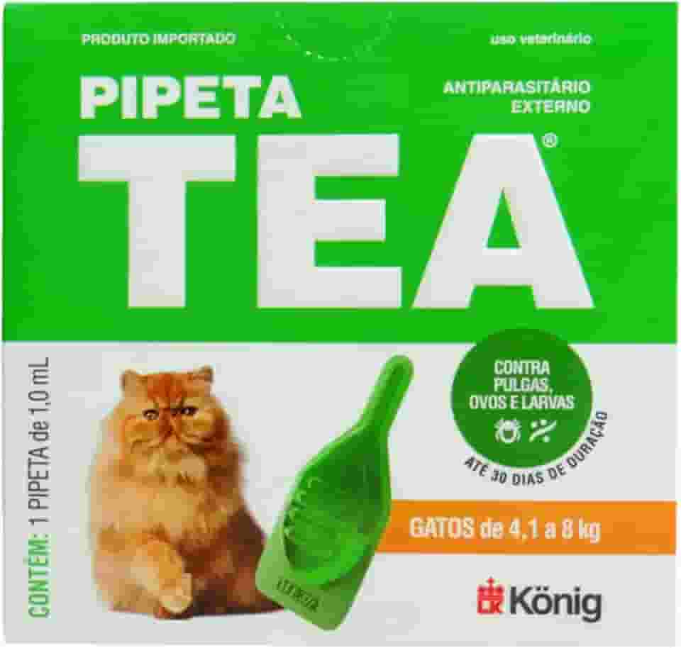 Pipeta Tea 1,0 ml Antiparasitário Contra Pulgas para Gatos de 4,1 até 8 Kg - König