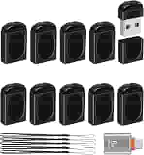 EASTBULL Unidades USB pequenas de 8 GB, pacote com 10 mini pen drives USB 2.0 com adaptador USB-C, mini pen drive FAT32 8 GB, pacote com 10 para armazenamento de dados (preto, 1 adaptador, 10 cordões)