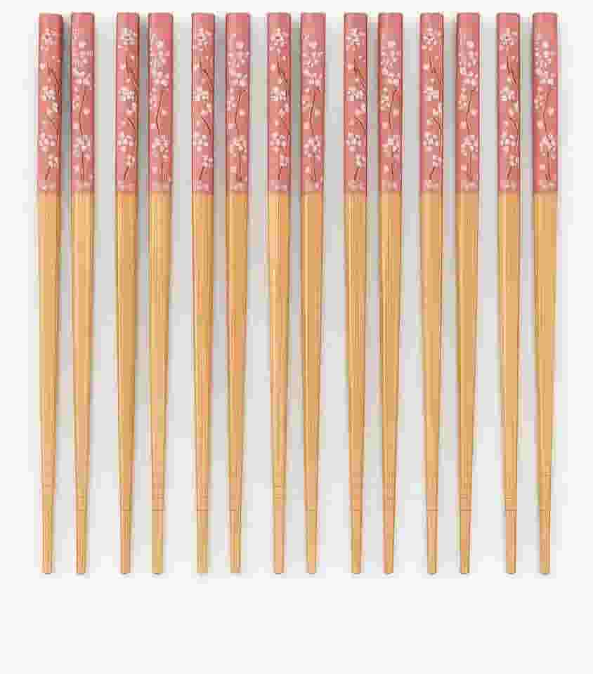 Kit de Hashi Bambu 10 Pares (20 palitos) | Talheres Orientais Reutilizáveis | Estampa Floral Sakura | Ecológico, Durável e Elegante