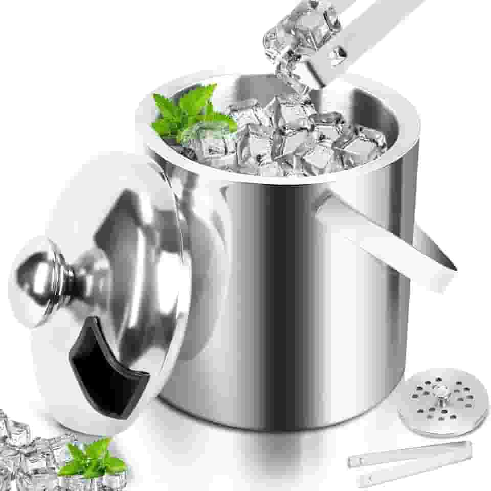 Tbalde Termico, Balde de Gelo, Balde Gelo Aço Inox Parede Dupla com Pegador Tampa Alça, Balde Térmico com Tampa 1.3L