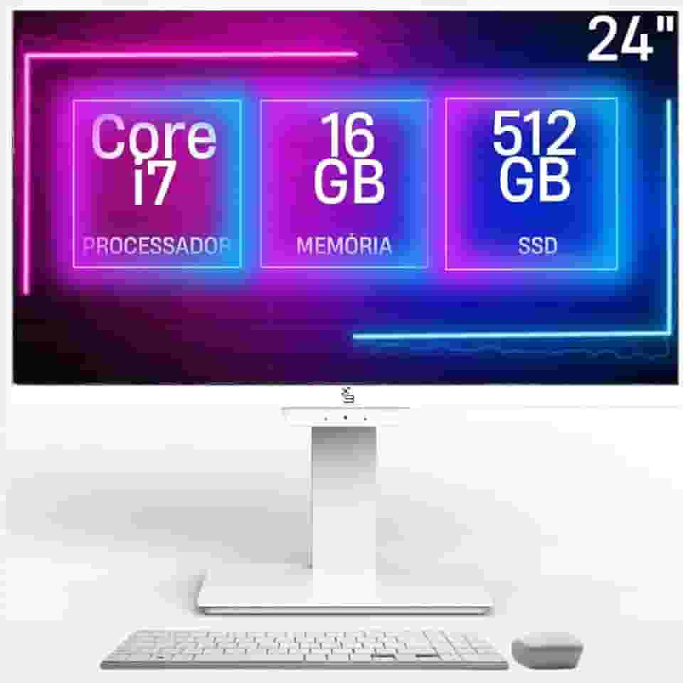 Computador All in One 24', Intel Core i7, 16GB memória, SSD 512GB, Webcam, Wifi, Bluetooth, Windows 10, Branco - 3green Unique A3GU-0110