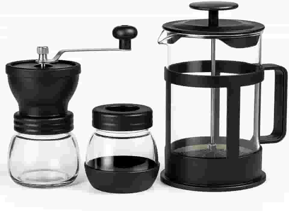 Kit Café Cafeteira Prensa Francesa 350ml + Moedor Manual de Café Com Regulagem