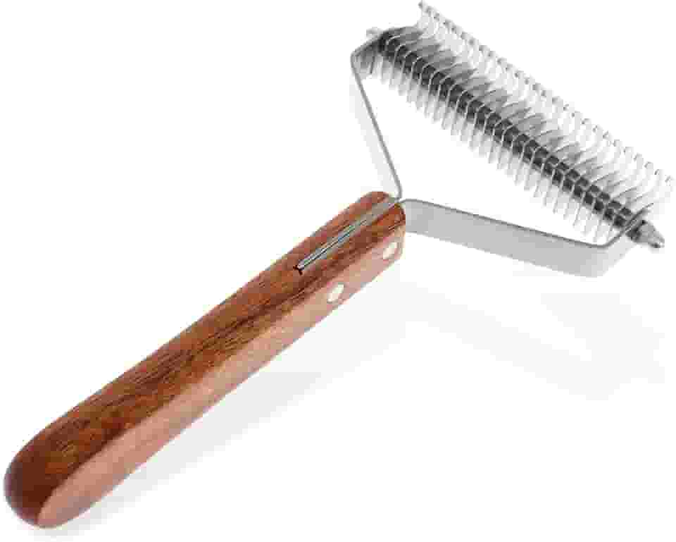 Ancinho grande de 2 lados para cães e gatos, escova de subpelo para remover tapetes de queda, emaranhados, queda, pente desgastante, escova de cuidados suave para todas as raças e tipos de animais de