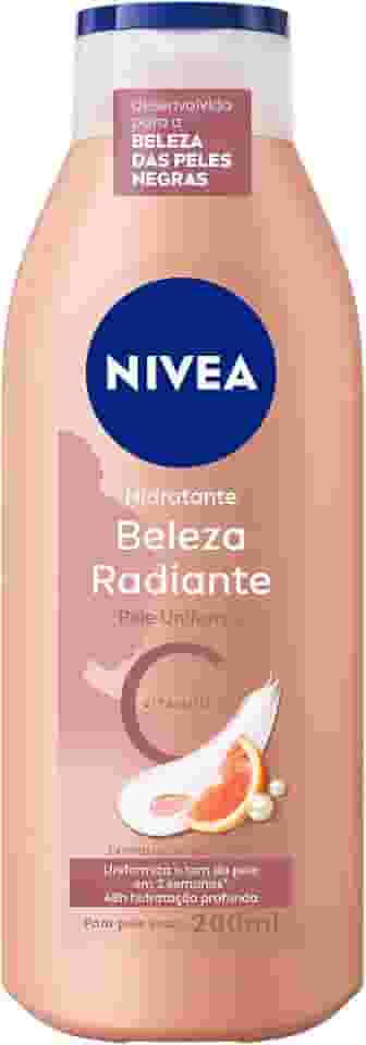 NIVEA Hidratante Corporal Beleza Radiante Pele Uniforme 200ml - Para a beleza da pele negra, uniformiza o tom da pele em 2 semanas e repara as áreas ressecadas, com vitamina C