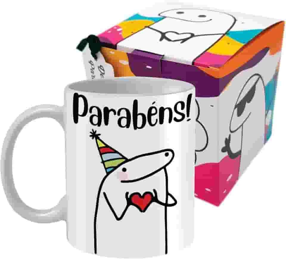 Caneca De Aniversario Flork Meme 325 Ml De Porcelana Com Caixinha