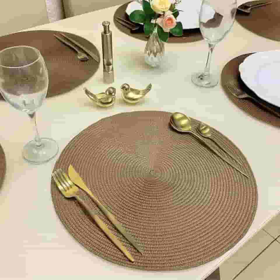 Kit 6 Peças Jogo Americano Redondo - Sousplat Redondo para Mesa Posta - Jogo Americano Elegante para Jantar, Almoço e Café - UpShop (marrom caramel)