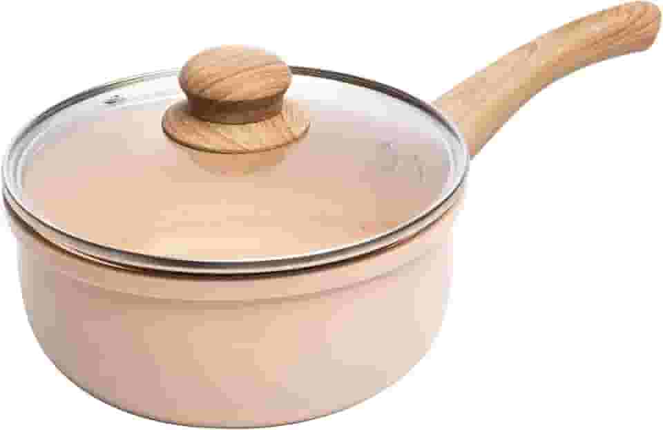 LYOR - Panela de Indução em Alumínio com Revestimento Cerâmico e Tampa de Vidro Bege 18cm - 1,8L