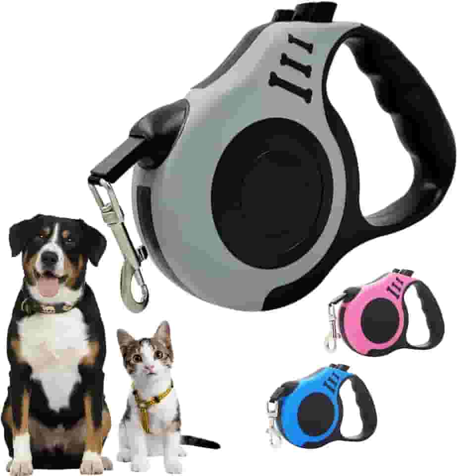 Coleira Guia Retrátil para Cachorros e Gatos 5 Metros – Trela de Passeio Automática em Poliéster Reforçado com Trava de Segurança e Gancho 360°, Resistente e Confortável para Pets até 20kg