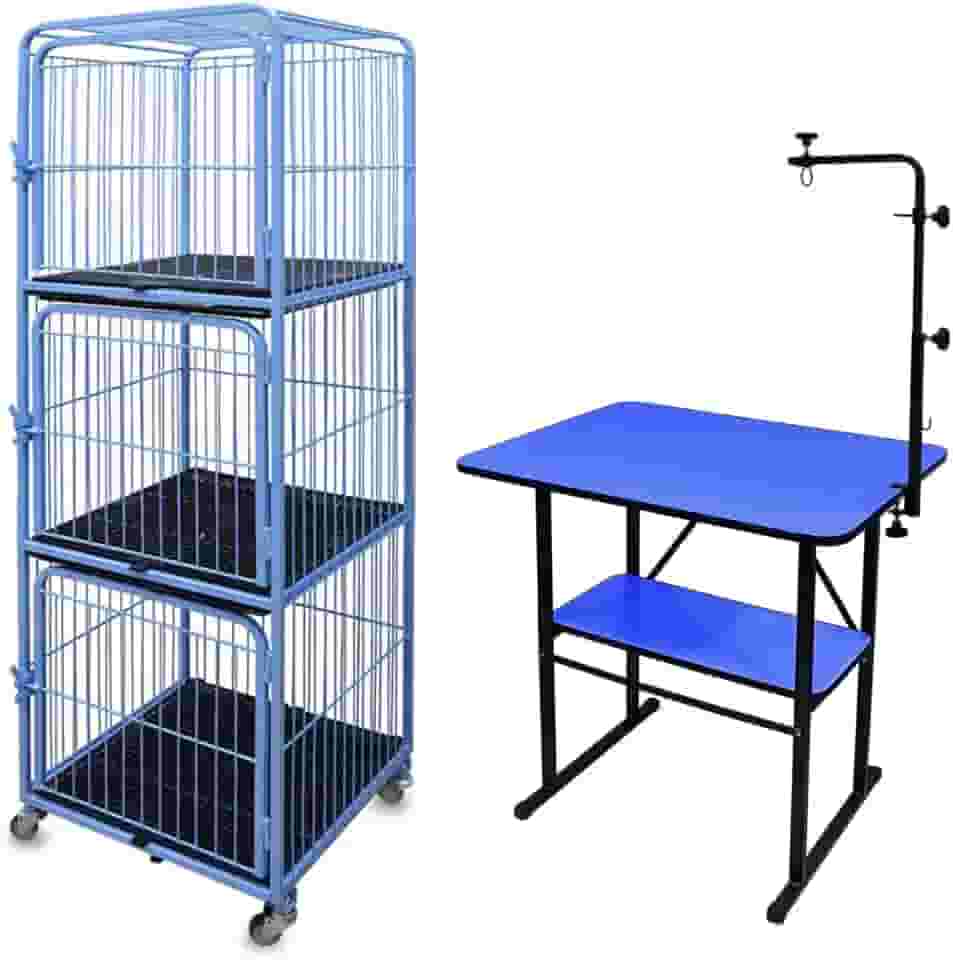 Kit Canil 3 Lugares E Mesa De Tosa C/Prateleira Pet Shop