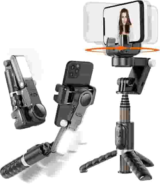 KOSCHEAL Q18 Gimbal para Celular - Estabilizador Celular 2 Eixos com Luz de Preenchimento, Tripé, Controle Remoto, Rotação 360° Automática e Modo Cena via App para iPhone e Android