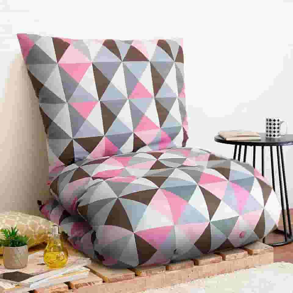 Futon Dobrável De Espuma Solteiro Geométrico Rosa-Emcompre