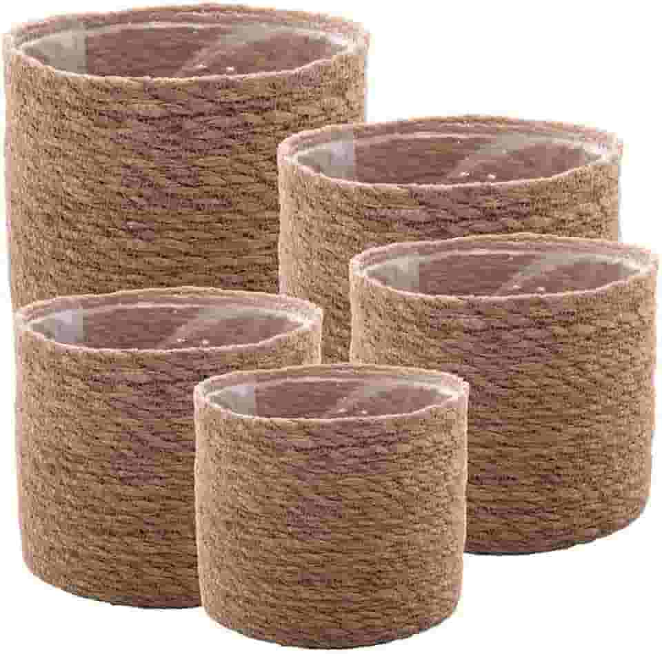WOLFF - Conjunto 5 Cachepots de Fibra Natural com Forro de Plástico
