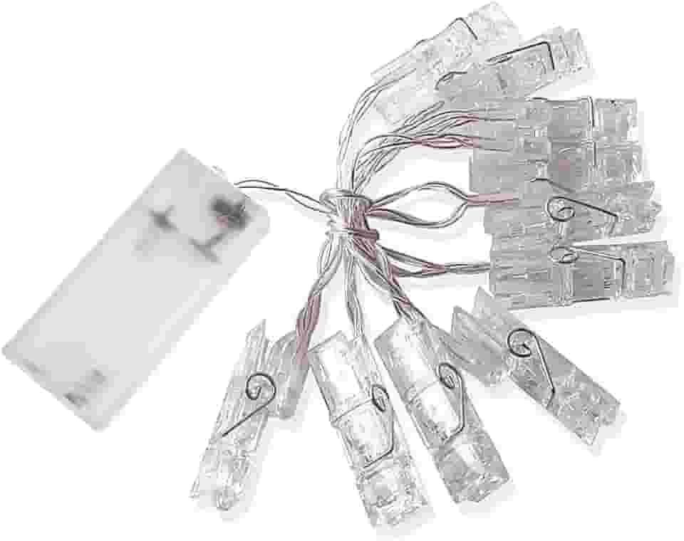 Cordão Luminoso Mural Varal Led Luz Fixa 10 Pregadores/Prendedores de Fotos 2 M Pilhas AA Casa Aniversário Festas Quarto Natal Ano Novo