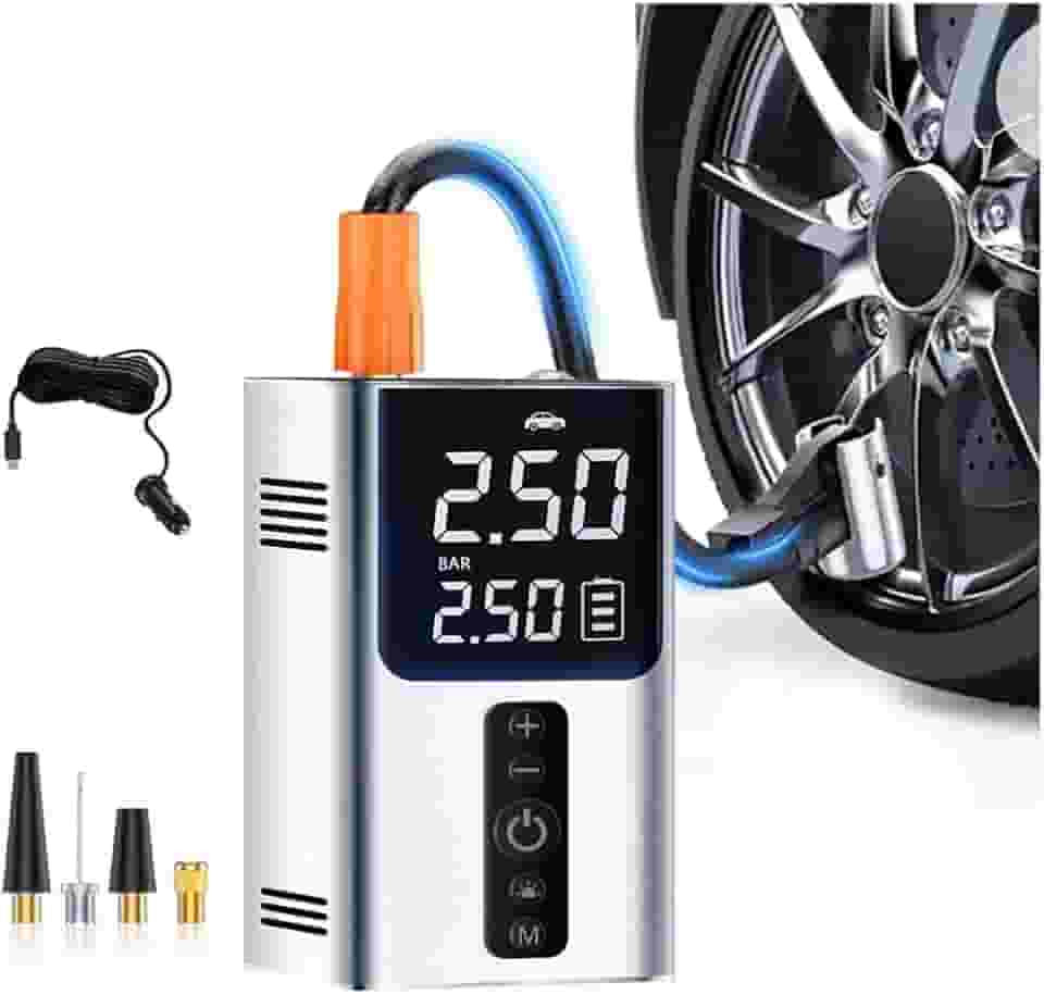 LucZeng Compressor de ar Portátil, bomba de pneu sem fio 150 PSI com inflador de pneu mini com bateria recarregável de 4000 mAh, Luz LED e Função Desligamento Automatico