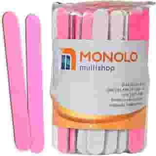 100 Lixas Unha Mini Descartáveis Manicure Pedicure 8 Cm Salão Profissional Beleza Cutícula Unha Podóloga Brinde Mimo Outubro Rosa Eventos Marca Monolo Multishop (Rosa, unidade, 100, Grão 100/180)