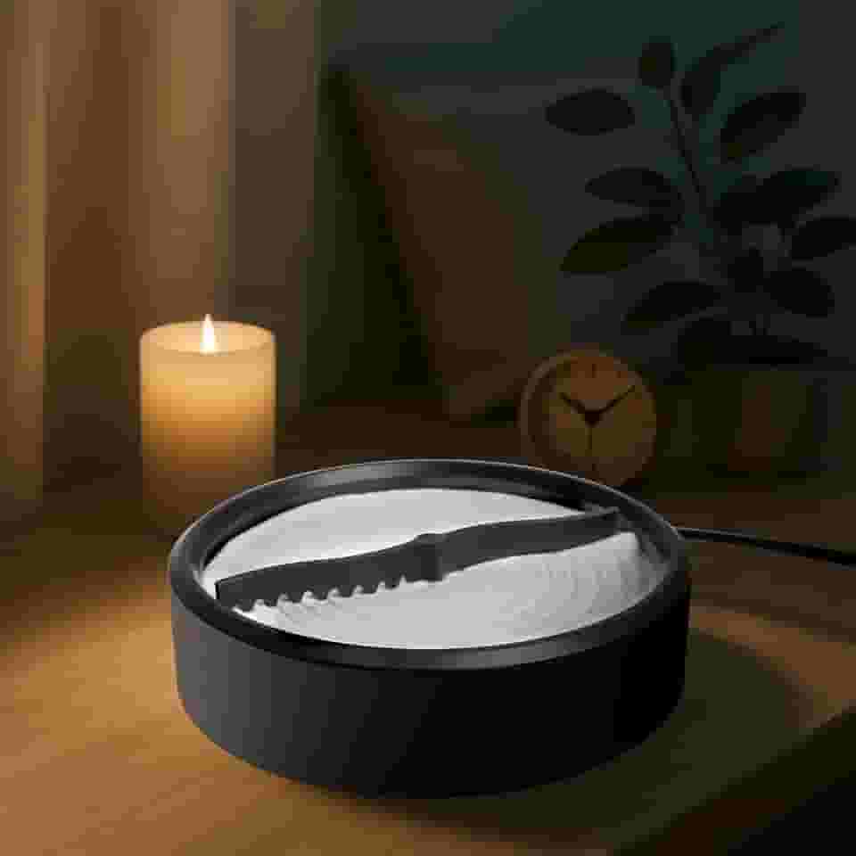 Jardim de areia zen automático para mesa, mini decoração de jardim zen para mesa de escritório com base preta de areia branca, meditação doméstica para relaxamento, terapia de bandeja de areia