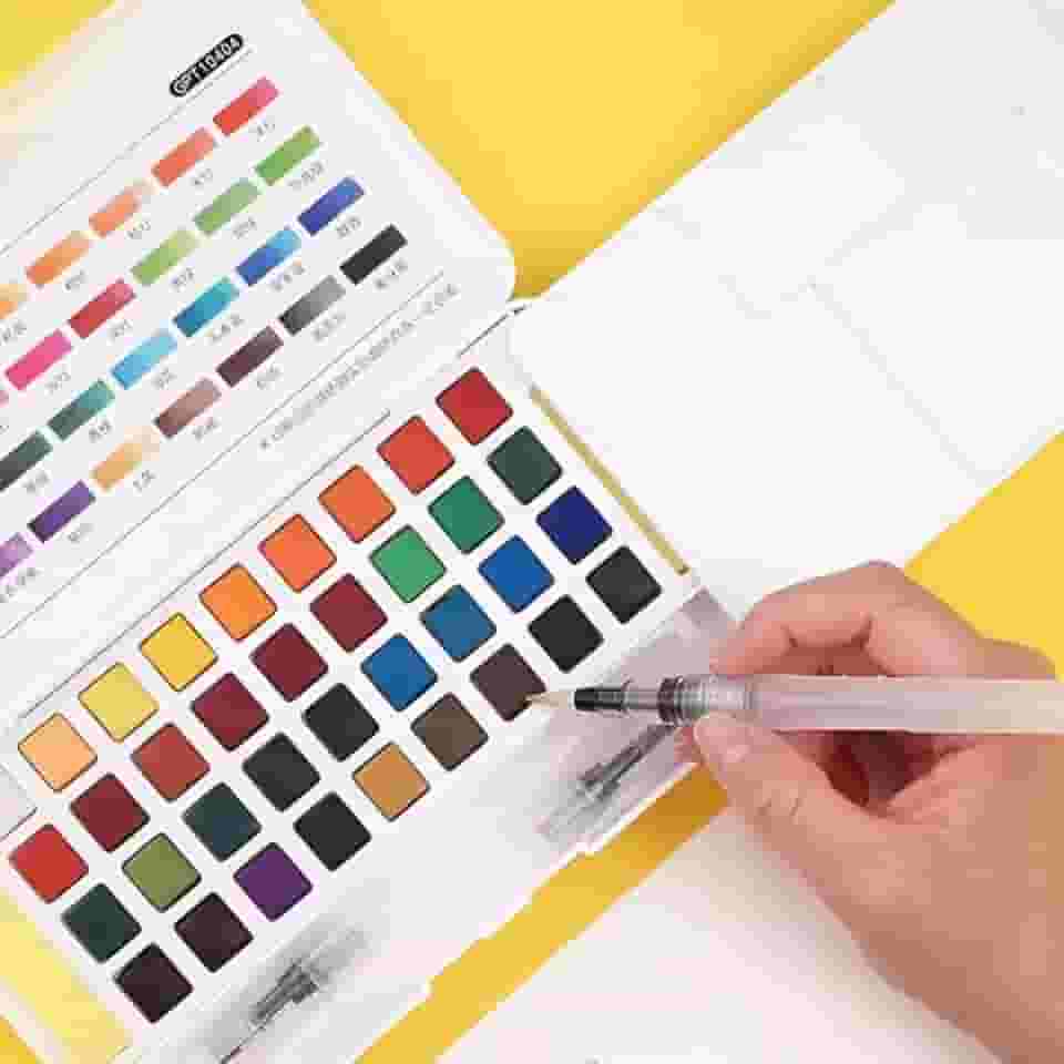 Estojo Aquarela em Pastilhas 24 Cores Vibrantes, Paleta de Pintura Artística com Pincel de Água, Teste de Cor Uniforme