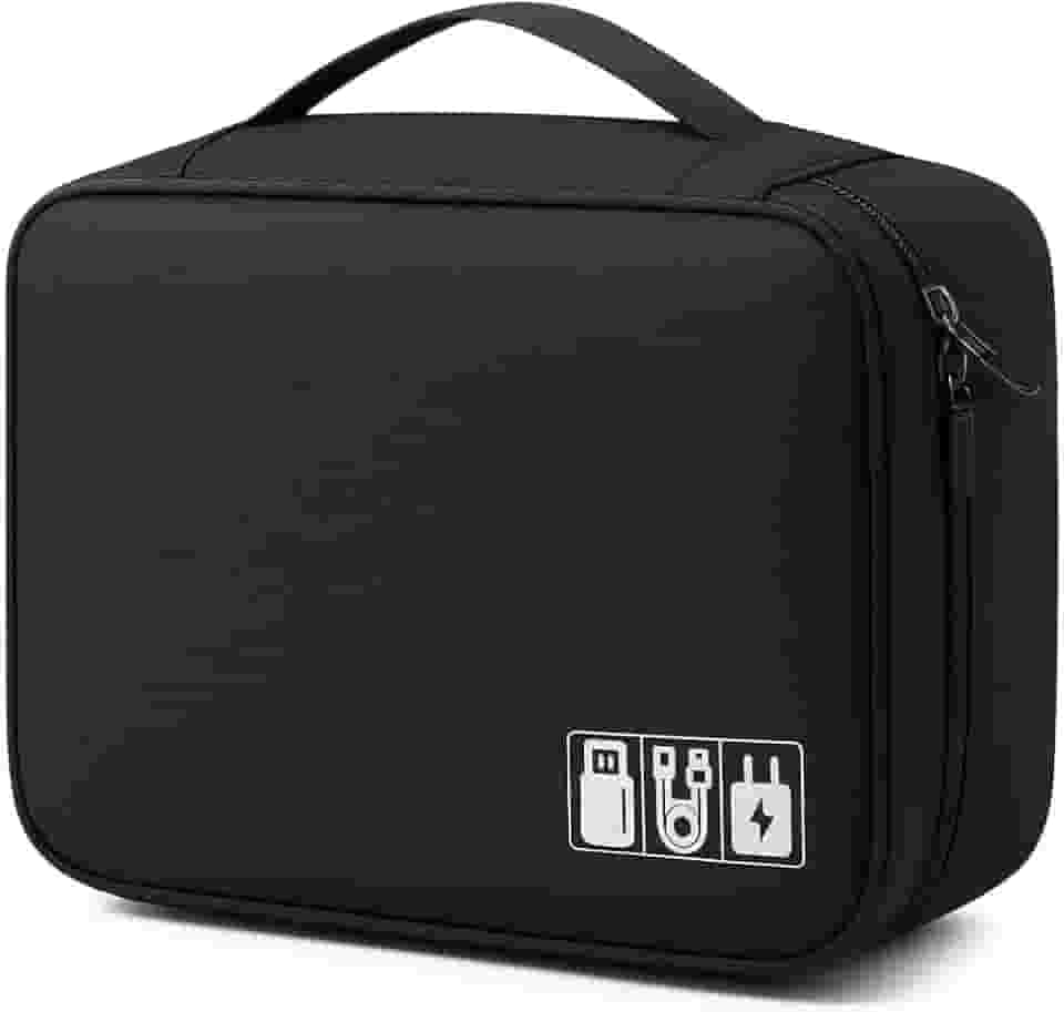 Nécessaire Organizadora Multifuncional Porta Fios Cabos Carregadores HD Fones Estojo Maquiagem Viagem Compacta Bolsa Case Alça de Mão (Preto)