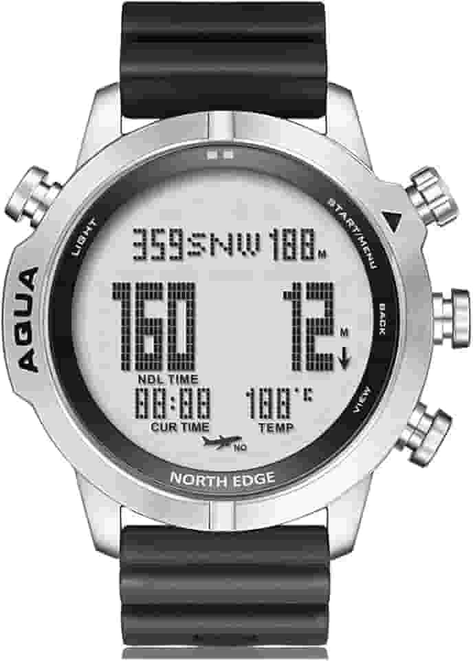 NORTH EDGE Relógio de computador de mergulho profissional Aqua para homens, mergulho, NDL, 50 m, relógio de mergulho com bússola, altímetro, barômetro, pedômetro, 100 m, à prova d'água,