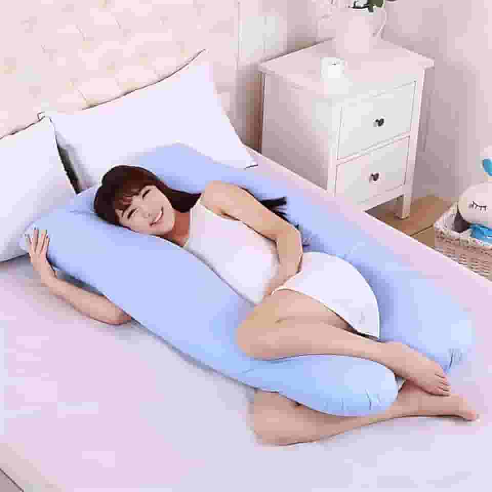 Travesseiro de Corpo para Gestante em Formato U, Suporte para Gravidez (Azul)