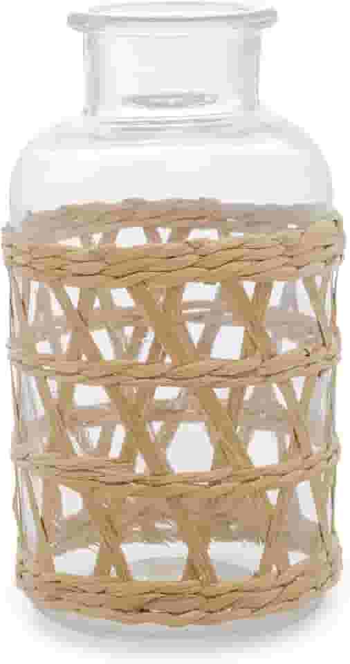 WOLFF - Vaso de Vidro e Fibra Natural 10cm x 19,5cm