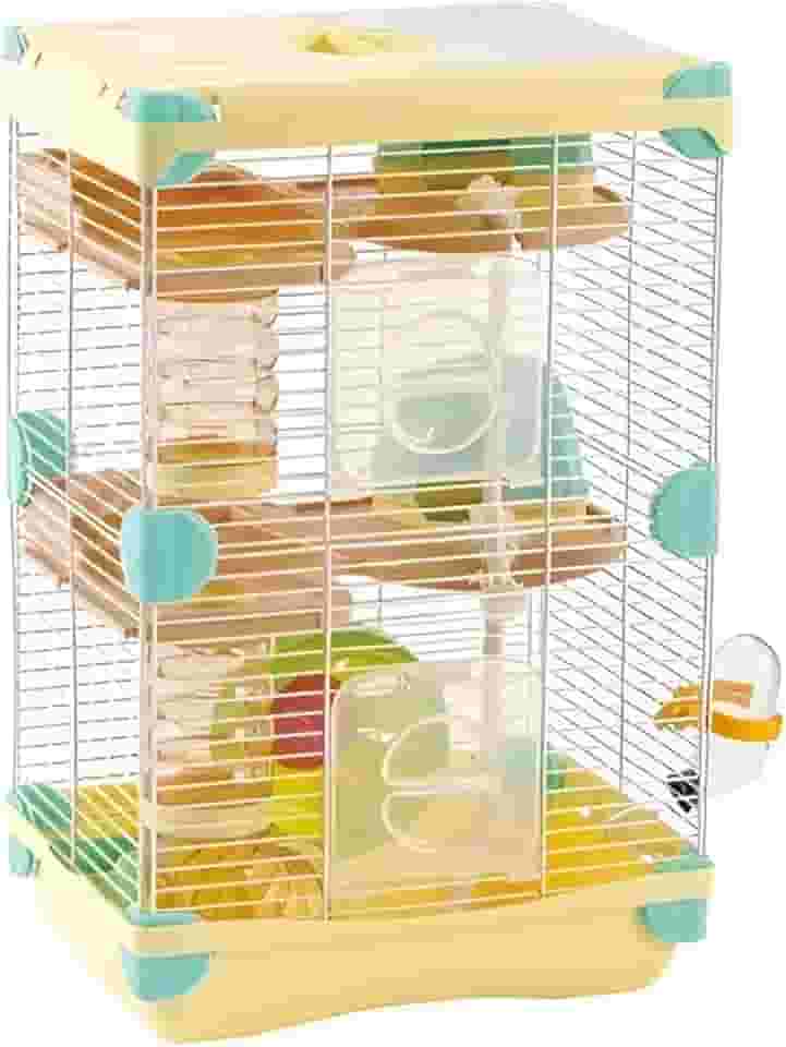 FINYQBET Gaiola Hamster de 3 Camadas - Gaiola Espaçosa e Fácil de Limpar, Ideal para Hamsters e Pequenos Roedores, Portátil e de Montagem Simples, Para Amantes de Animais (Amarelo)