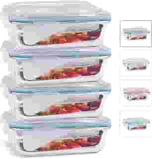 KIT 4 Potes de Vidro Retangular com Tampa Hermética 1520ml Cor:Azul (QH)