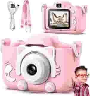 Máquina Fotográfica Infantil Câmera Digital Filma HD com Jogos Divertidos Portátil Gatinho Fofa Recarregável (Rosa Gatinho)
