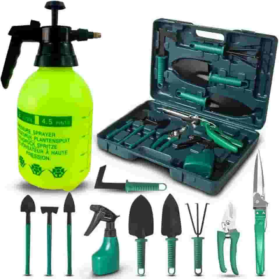 Kit Jardinagem Completo Pulverizador 2L Maleta com 11 Ferramentas para Jardim e Horta