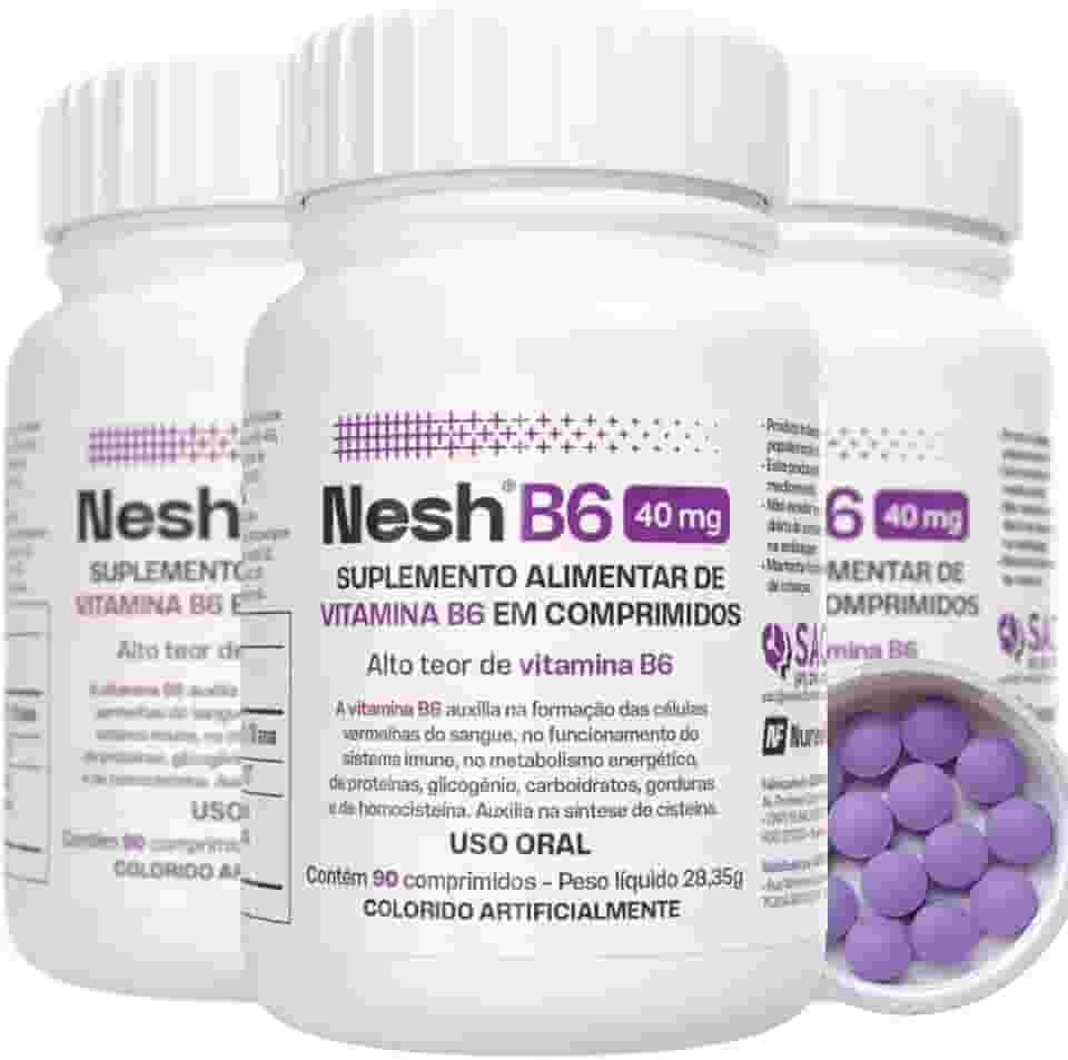 Nesh B6 40mg - Vitamina B6 - Suplemento de Piridoxina - Kit com 3 frascos - 270 comprimidos