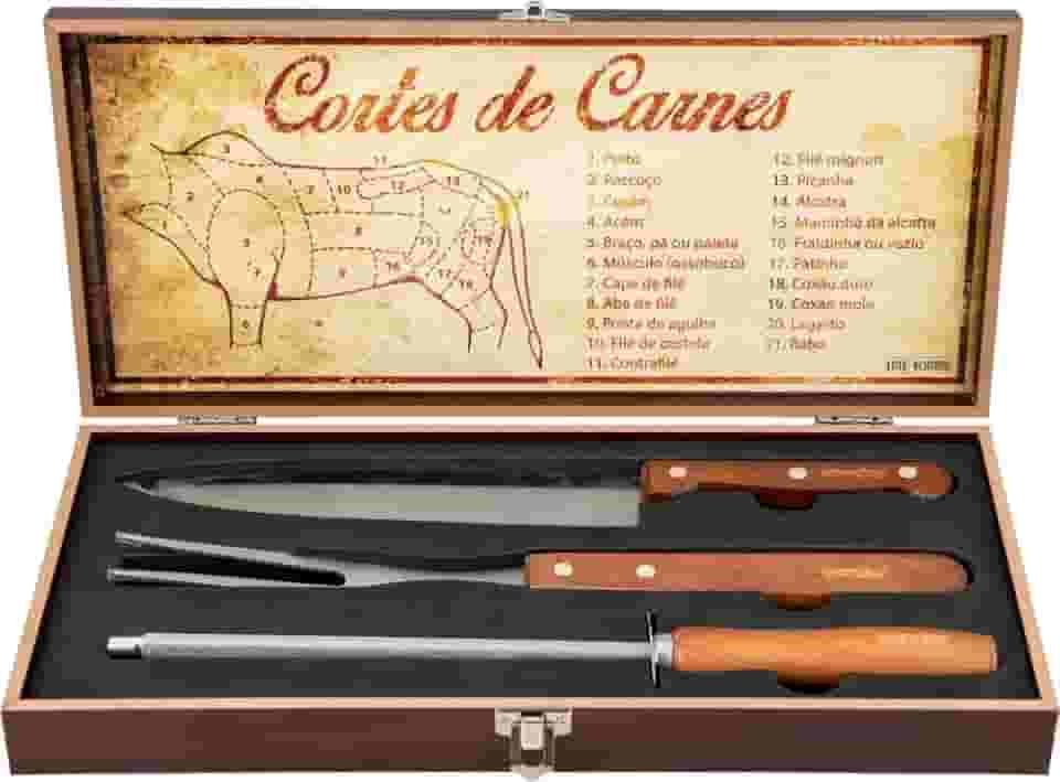 Jogo de utensílios para churrasco, em aço inox, com 4 peças, VONDER