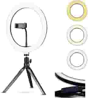 Anel Iluminador LED Flexivel Ring Light Tripe 20cm com Suporte Celular Universal Selfie Youtuber Gravação Fotos Makes