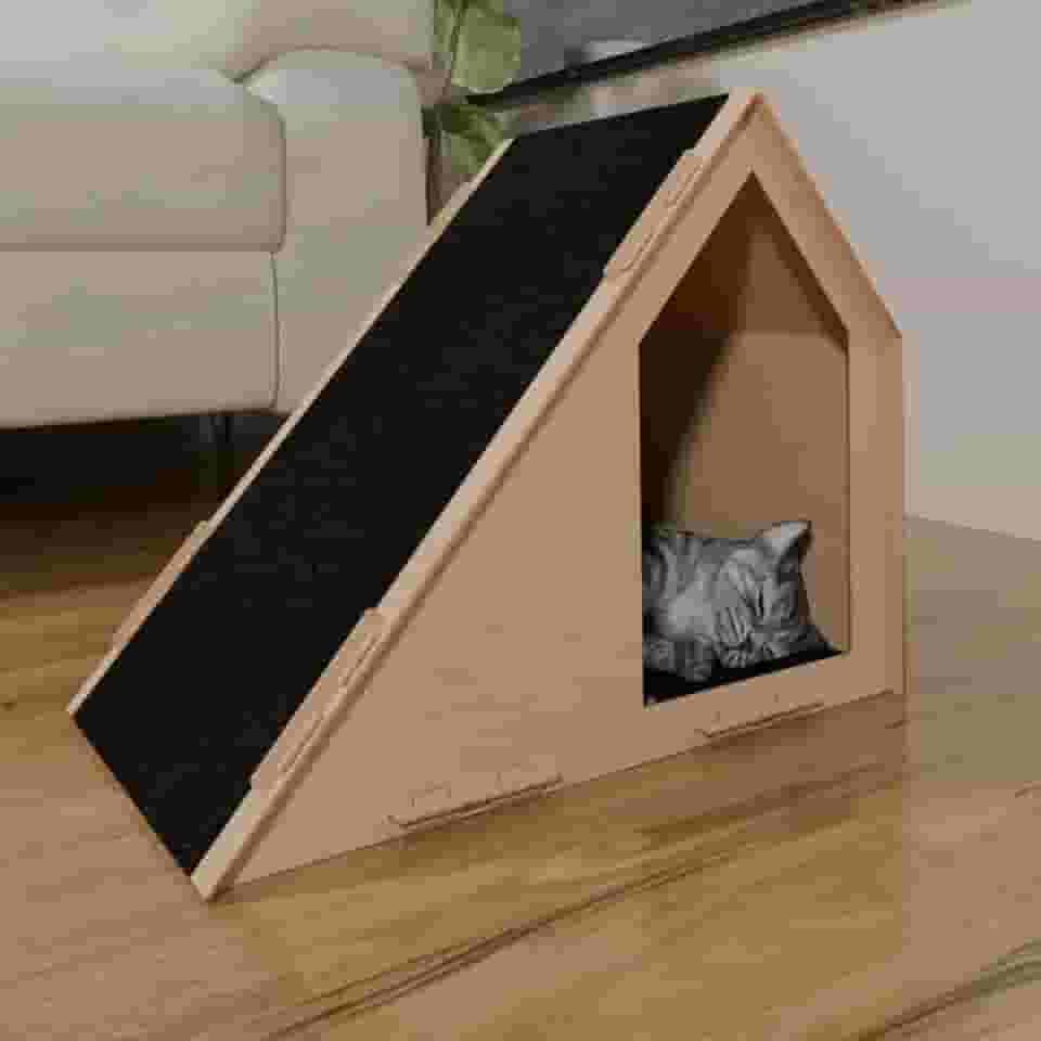 Casinha para Gato com Rampa e Arranhador, MDF 3mm, Ronroneria (Preto)