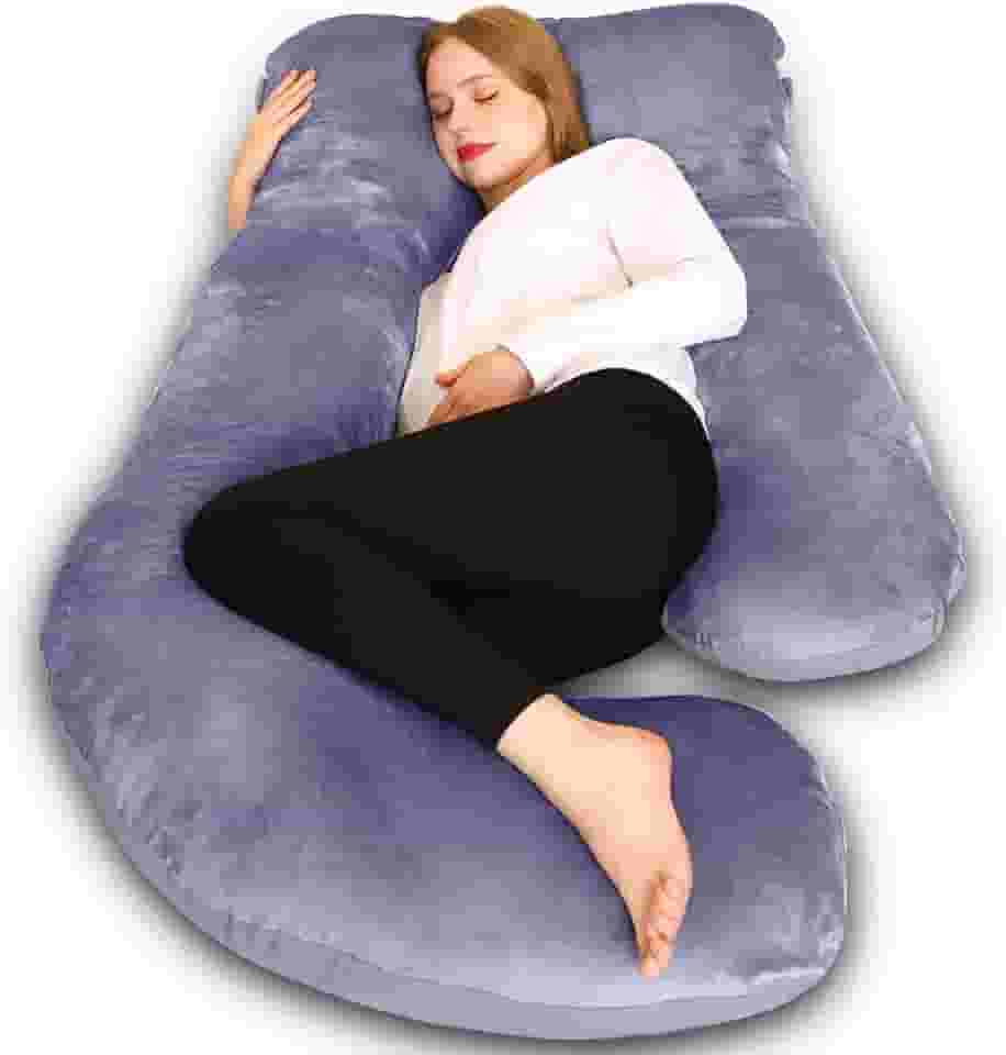 Chilling Home Travesseiro de gravidez, travesseiro de maternidade de corpo inteiro em forma de U 147 cm, travesseiros de gravidez essenciais para mulheres grávidas para dormir com capa removível