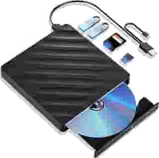 Unidade Blu Ray externa 5 em 1, leitor de Blu-ray portátil com USB 3.0 Tipo-C, gravador de CD DVD 3D Blu Ray com porta SD/TF, unidade Blu Ray compatível com Windows Laptop Desktop (versão original)