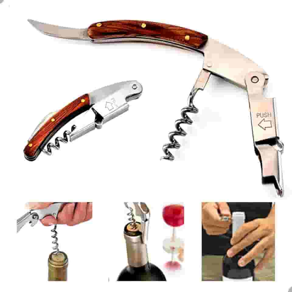Saca-rolhas Abridor de Vinho Garrafas Profissional Manual Aço Inox Manual 2 Estágios Lorben