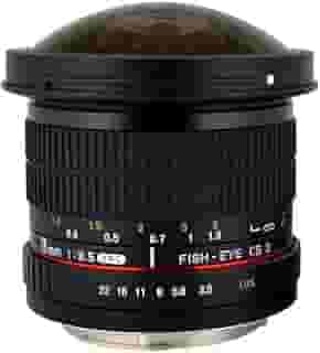 Rokinon Lente olho de peixe HD8M-N 8 mm f/3.5 HD com chip de abertura automática e capô removível para Nikon DSLR 8-8 mm, lente fixa sem zoom