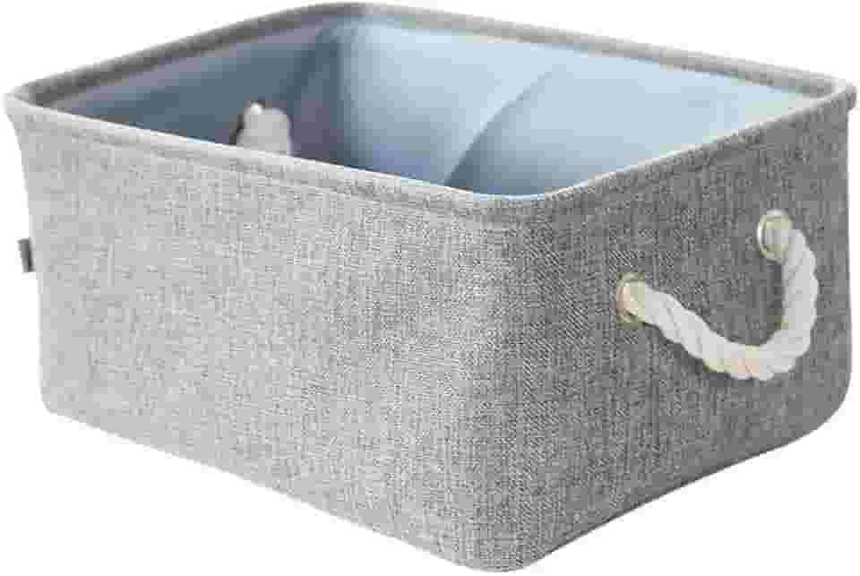 01 Caixa Cesto Organizador De Tecido Linho Dobrável 38x48x30cm Alça Algodão Trançado (Cinza)