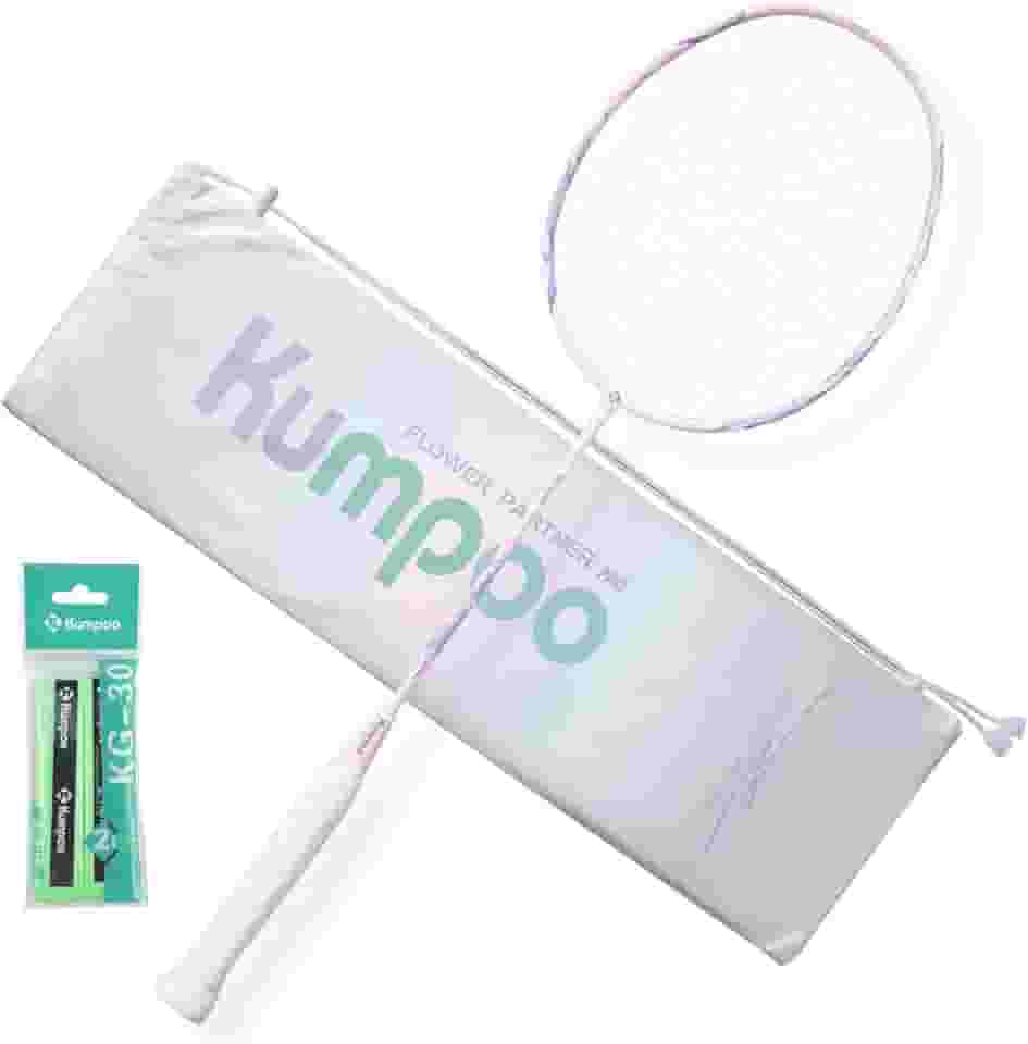 KUMPOO Raquete profissional de badminton 4U leve com alta resistência, conjunto de raquete rosa de badminton de fibra de carbono com fitas de aderência e capa para iniciantes e intermediários, Flower