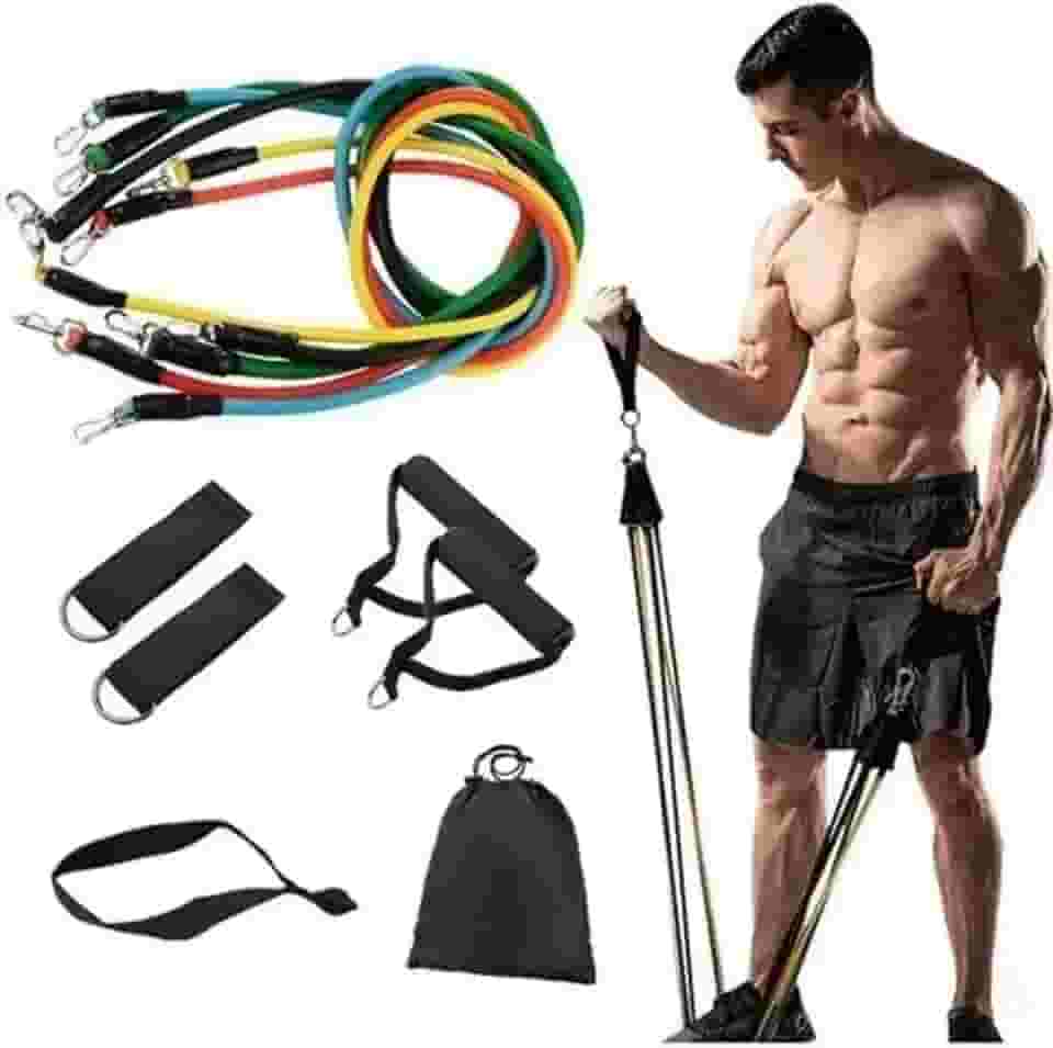 Genérico Kit Elástico Extensor 11 Itens com Acessórios de Faixas Elásticas Ideal para Musculação, Funcional, Pilates, Fisioterapia e Exercício em Casa