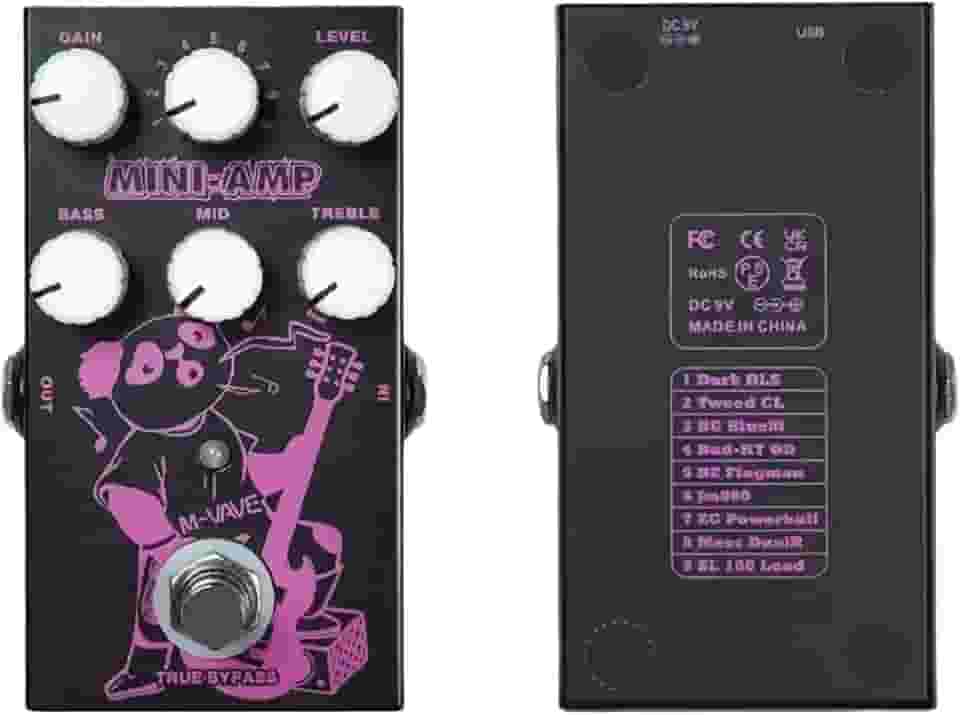 M-VAVE MINI-AMP Pedal de Efeito para Guitarra Elétrica: Simulação de 9 Amplificadores Clássicos, EQ de 3 Bandas, True Bypass, Design Compacto e Portátil para Músicos